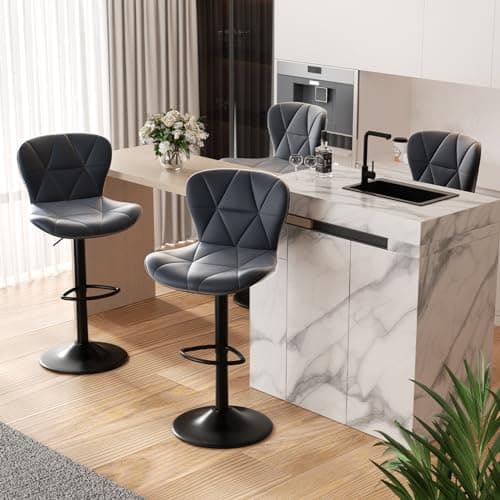 Adjustable Swivel Bar Stool Set of 4 in Light Grey Faux Leather
