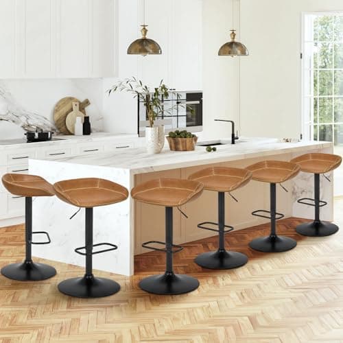 Adjustable Leather Swivel Bar Stools Set of 2 for Kitchen Island and Dining Room in Black