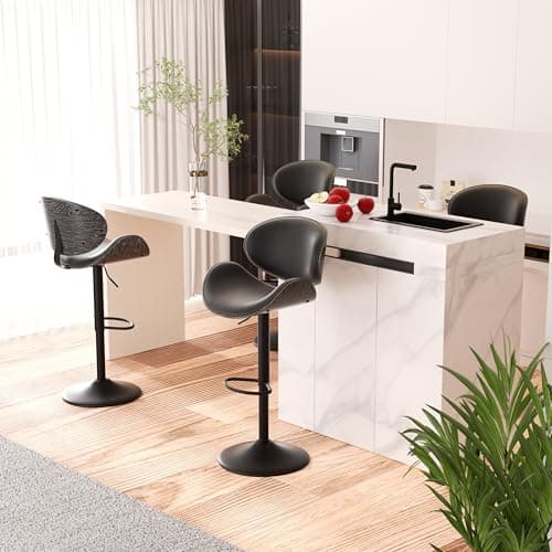 4-Piece Bentwood Bar Stool Set, Adjustable Height 23.5-32.5IN, White
