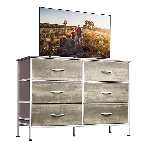 Rustic Brown Wood Grain Dresser with 6 Drawers and TV Stand for 50 TV