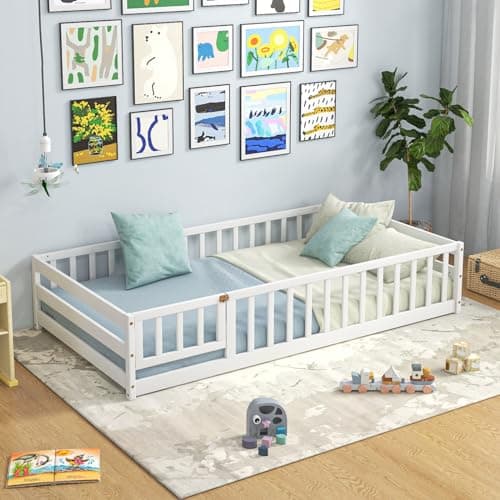 Giantex Safety Guardrail Montessori Bed for Kids, White