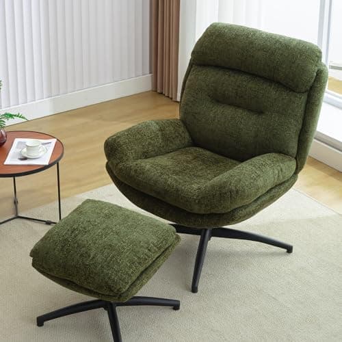 Swivel Accent Chair with Ottoman, Grey: Comfortable Reading Lounge