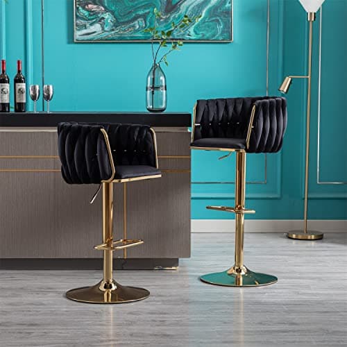 Modern Velvet Swivel Bar Stools Set of 2 with Curved Back and Chrome Footrest, Grey