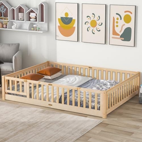 i-POOK Queen Size Montessori Bed Frame with Guardrails and Door in Espresso