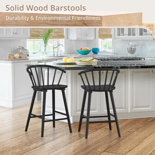 LUE BONA Black Farmhouse Bar Stools, Semicircular Backrest, Set of 2, Modern Counter Height