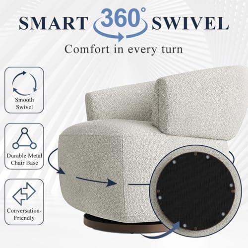 RoyalCraft Oversized Swivel Armchair Set of 2, Griege Upholstery, Modern Living Room Chair