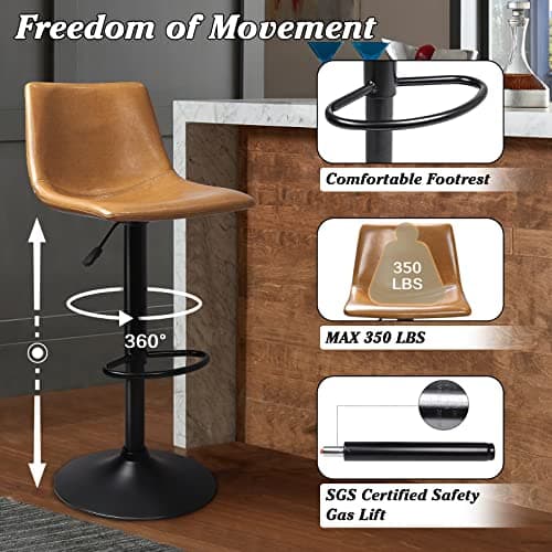 Waleaf Counter Height Bar Stools Set of 2, 350 LBS Capacity PU Leather with Footrest