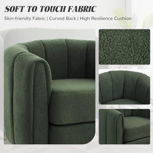 360-Degree Swivel Teddy Upholstered Cheese Chair, Pumpkin-Shaped for Living Room, Bedroom, or Office (Green, 37")