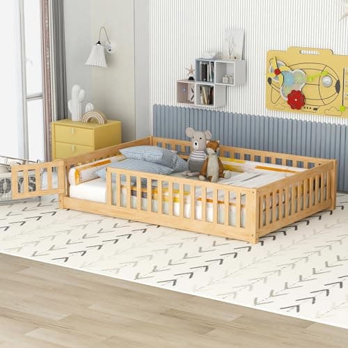 Bellemave Twin Size Montessori Floor Bed with Safety Guardrails for Kids (Natural)