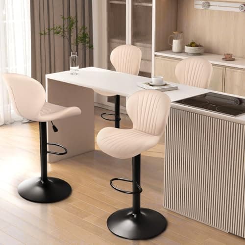 PUKAMI Counter Height Bar Stool Set, Adjustable with Footrest & Back (Black, Set of 4)