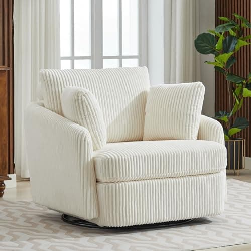 Oversized Green Chenille Swivel Chair with Ottoman