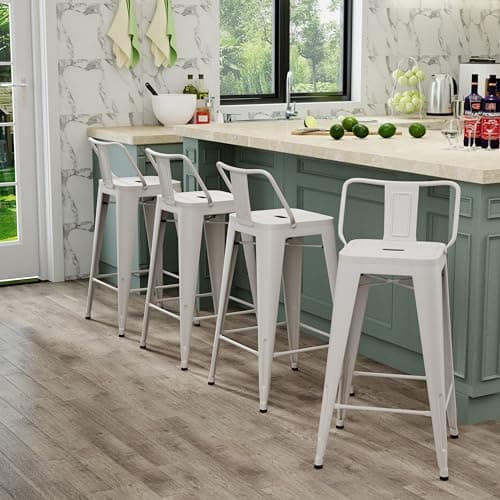 Industrial Matte Black Bar Stool Set of 4 Counter Height Kitchen Island Chairs