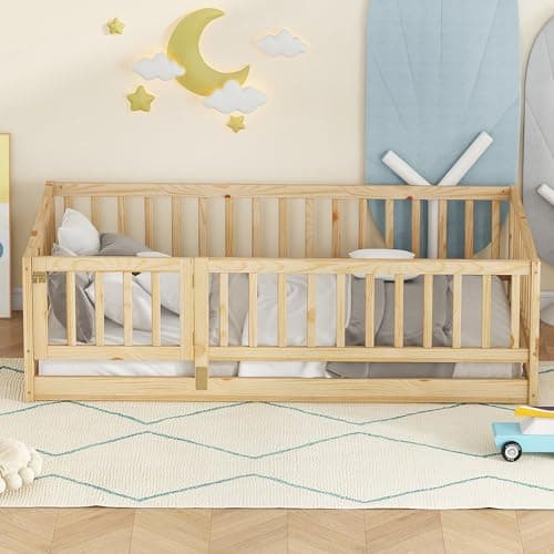 Montessori Safety Bed with Door & Slats for Twin Size Boys Girls