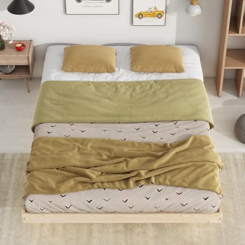 Full Size Floating Bed with LED Lights and Solid Wood Platform Frame