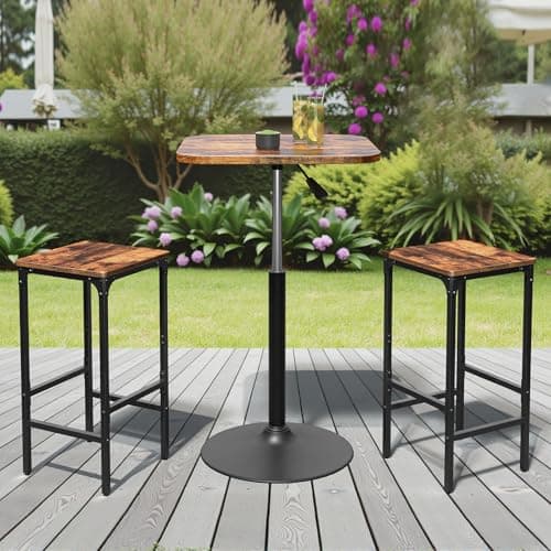 Industrial Rustic Brown Bar Stool Set, 27.6" Tall, with Footrest BAHR13801
