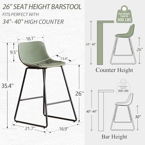 Counter Height Bar Stools Set of 4, Modern Kitchen Island Stools 26 InchesSeat Height