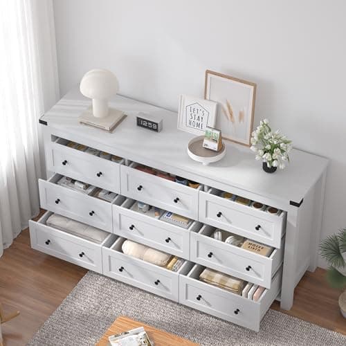 Modern White 9-Drawer Dresser with Ample Storage for Bedroom and Living Room