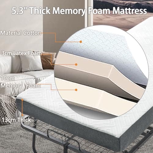 Portable Twin Folding Bed with Memory Foam Mattress and Sturdy Metal Frame