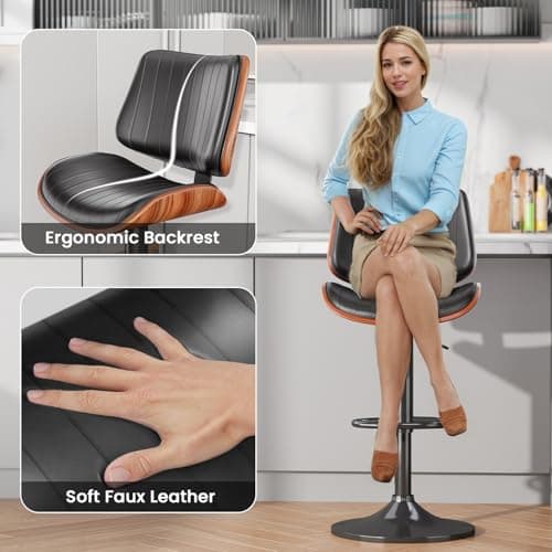 Mid-Century Modern Black Bentwood Barstool Set with Footrest, Kitchen Counter, Island, & Dining Room