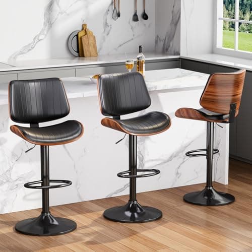 Mid-Century Modern Black Bentwood Barstool Set with Footrest, Kitchen Counter, Island, & Dining Room