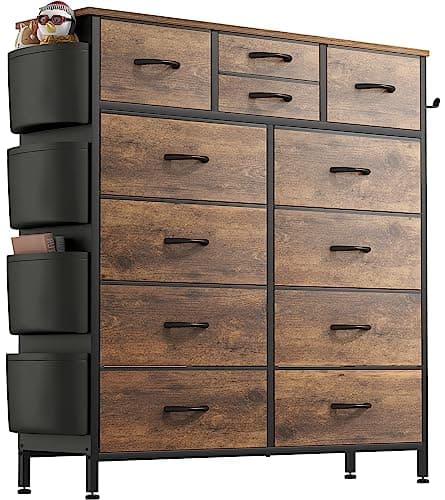 Lulive Tall Dresser Chest with 12 Drawers & Hooks (Black)