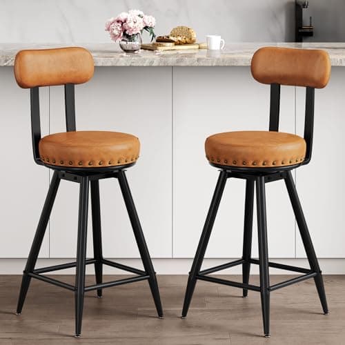 Ironck Brown Counter Height Bar Stools Set of 2, 26" Swivel with Backs