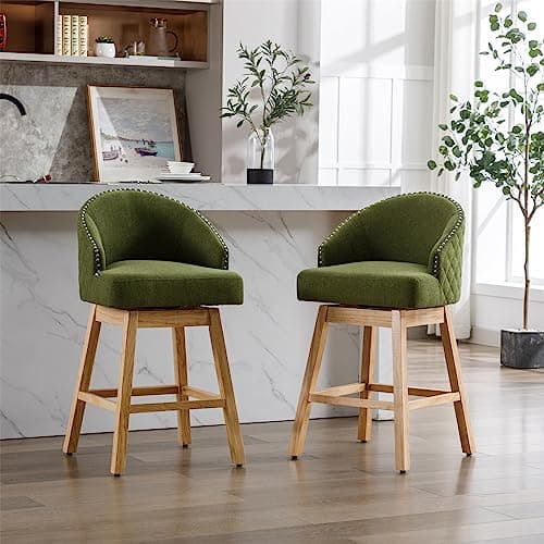 Swivel Counter Stools Set of 2 with PU Leather and Nailheads Trim