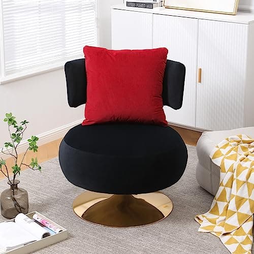 Fabric Swivel Accent Chair with Gold Metal Base, Navy Color