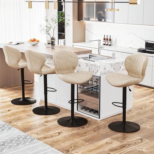 Waleaf Beige Faux Leather Bar Stools Set of 4