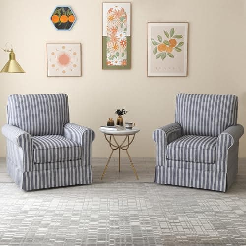 INZOY Blue Stripe Mid Century Modern Swivel Chair Set of 2