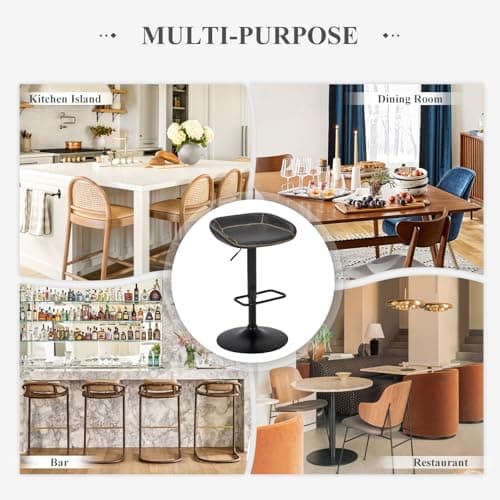 Adjustable Leather Swivel Bar Stools Set of 2 for Kitchen Island and Dining Room in Black