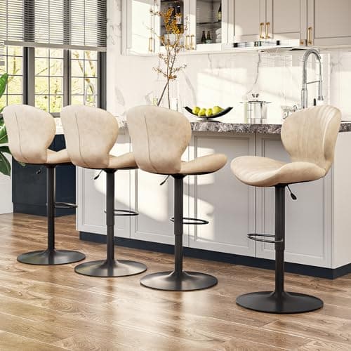 Waleaf Beige Faux Leather Bar Stools Set of 4