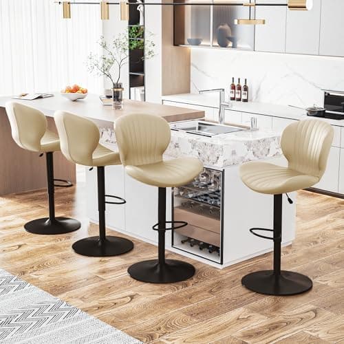 Waleaf Beige Faux Leather Bar Stools Set of 4
