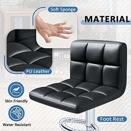 Homall Black PU Leather Adjustable Bar Stools for Kitchen Counter (Set of 2)