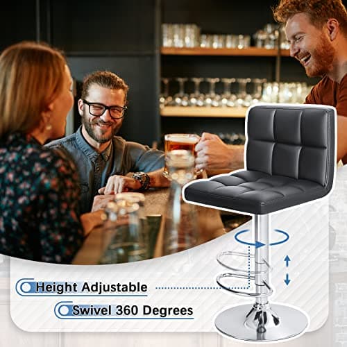 Homall Black PU Leather Adjustable Bar Stools for Kitchen Counter (Set of 2)
