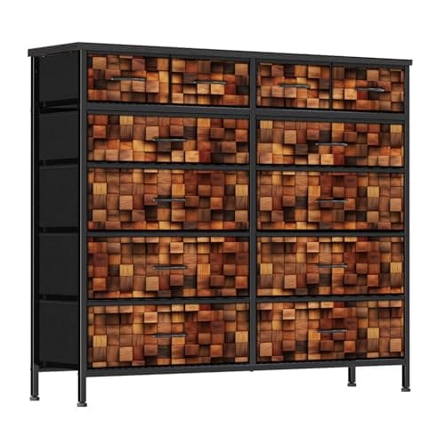 Black Tall Fabric Drawer Dresser with 12 Deep Drawers for Bedroom, Closet, and More