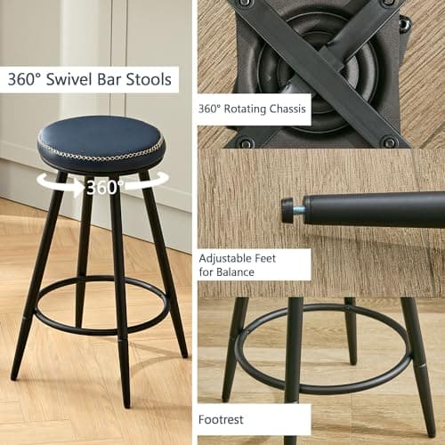 Navy Faux Leather Swivel Bar Stools Set 24"Kitchen Island (2PCS)
