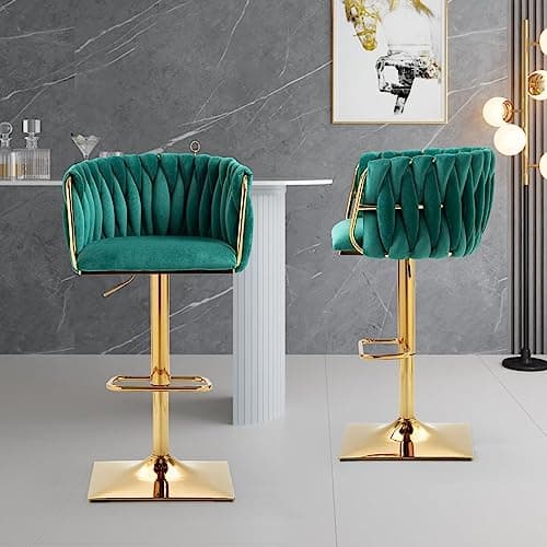 Emerald Velvet Swivel Barstools Set of 2 - Height Adjustable Counter Stools for Kitchen Island Pub