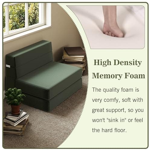 Light Green Corduroy Twin Foldable Memory Foam Sofa Bed with Back Support