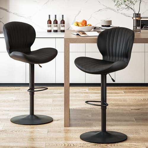 Waleaf Modern Black Faux Leather Bar Stools Set of 2
