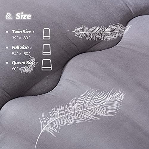 YOSHOOT Grey Feather Futon Mattress, Queen Size, Portable Camping Bed