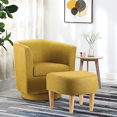 Beige 360 Degree Swivel Accent Chair with Ottoman for Living Room and Bedroom