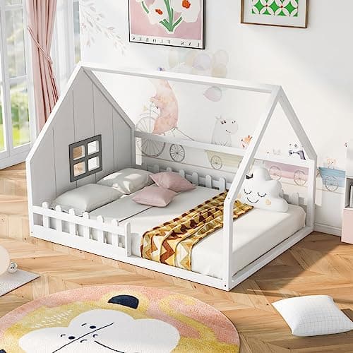 Wooden Montessori Floor Bed for Kids, No Box Spring Needed - Gray