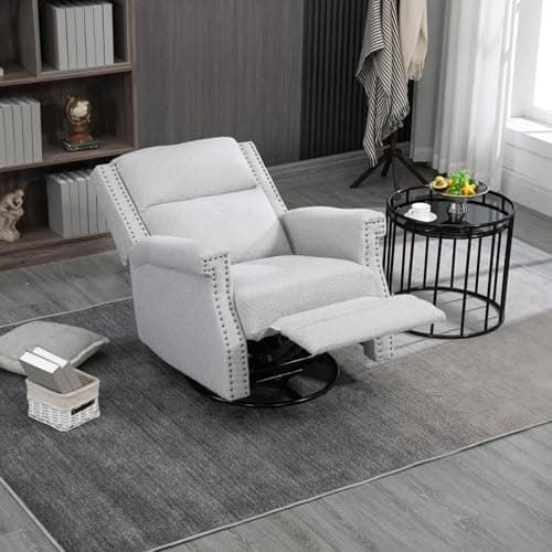 i-POOK Boucle Recliner Chair with Swivel Accent, Adjustable Back and Footrest, Grey
