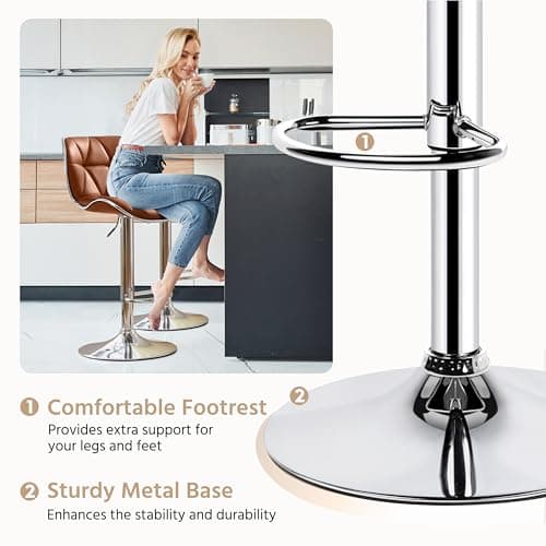 Yaheetech Retro Brown Adjustable PU Leather Bar Stools Set of 4