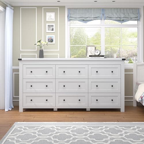Modern White 9-Drawer Dresser with Ample Storage for Bedroom and Living Room