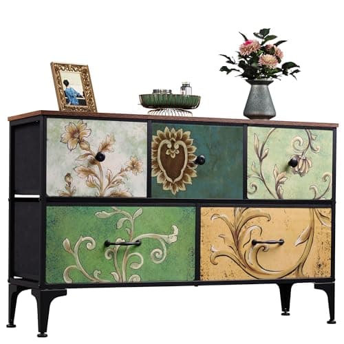 Charcoal Black Large Fabric Dresser with 5 Drawers