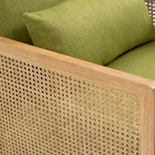 Swivel Accent Chair with Woven Armrests, Linen Upholstered Armchair for Living Room, Green