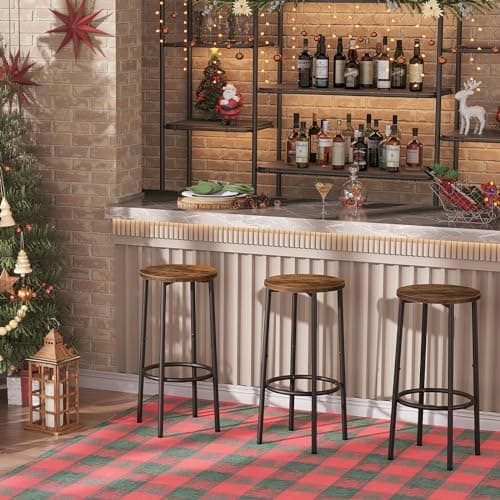 HOOBRO Rustic Brown Bar Stool Set, Kitchen & Dining Room BF03BY01