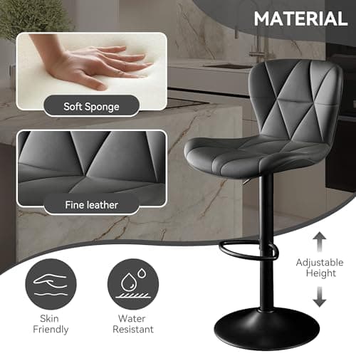 Set of 4 Adjustable Swivel Bar Stools in Black for Kitchen Island